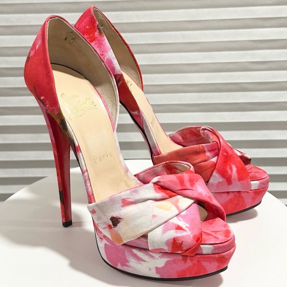 🌺CHRISTIAN LOUBOUTIN🌺 Canvas Floral d'Orsay Pumps Size: 37 - Picture 5 of 11